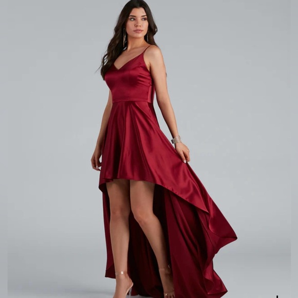 Spencer Satin High-Low Formal Dress in powder Blue - Picture 4 of 5